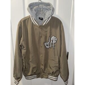 Original Deluxe Supply LA Skeleton Hand Hooded Varsity Jacket Brown/Tan Size M